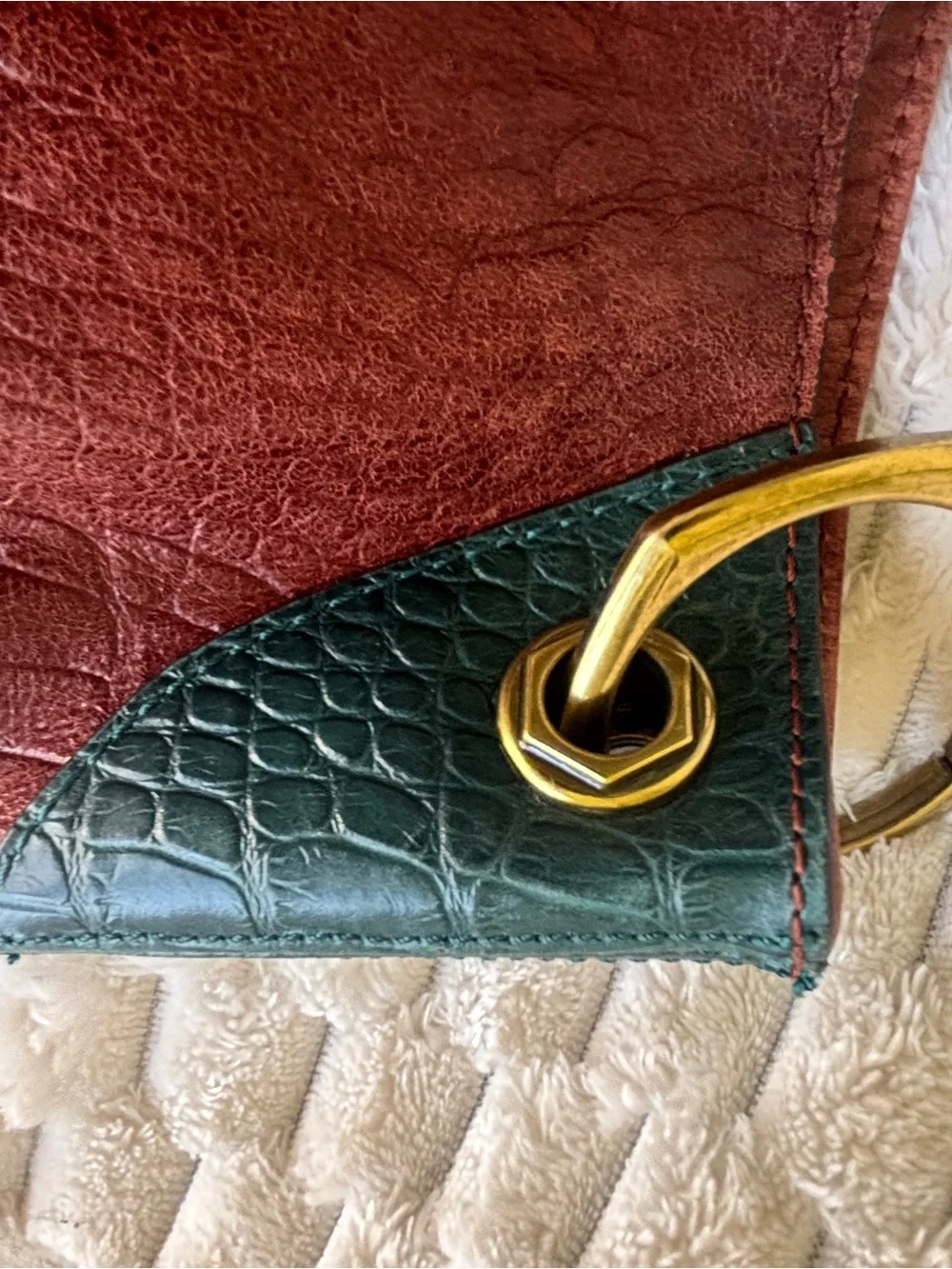 orYANY croc, embossed, leather color block antique gold statement tote